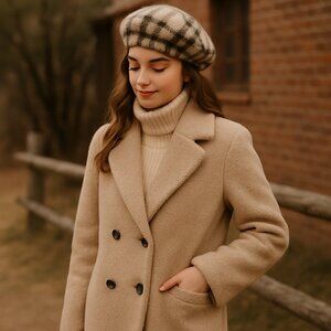 Parisian Chic Adora Faux Fur Plaid Beret Hat Cozy Winter Style Neutral Tones